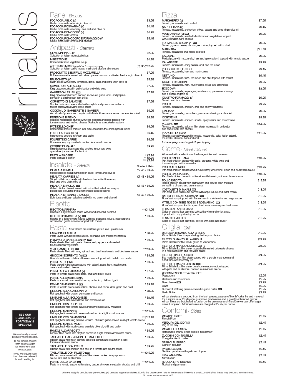 Rinaldis Menu
